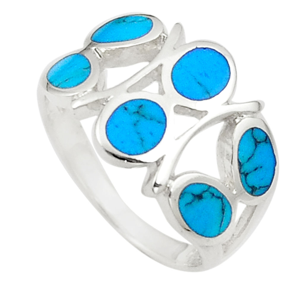 LAB 3.82gms fine blue turquoise enamel 925 silver ring size 6.5 a91971 c13010