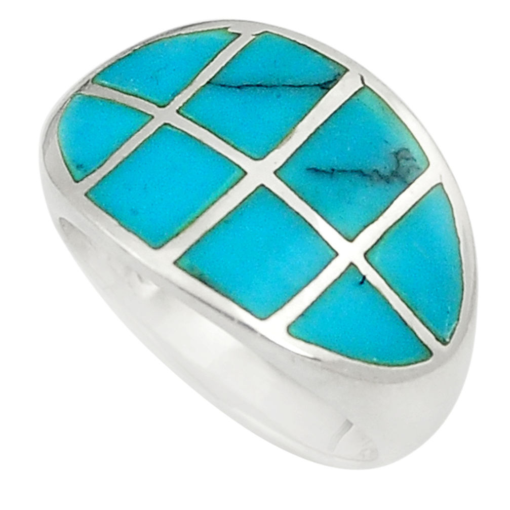 6.26gms fine blue turquoise enamel 925 silver ring size 6.5 a91990 c13168