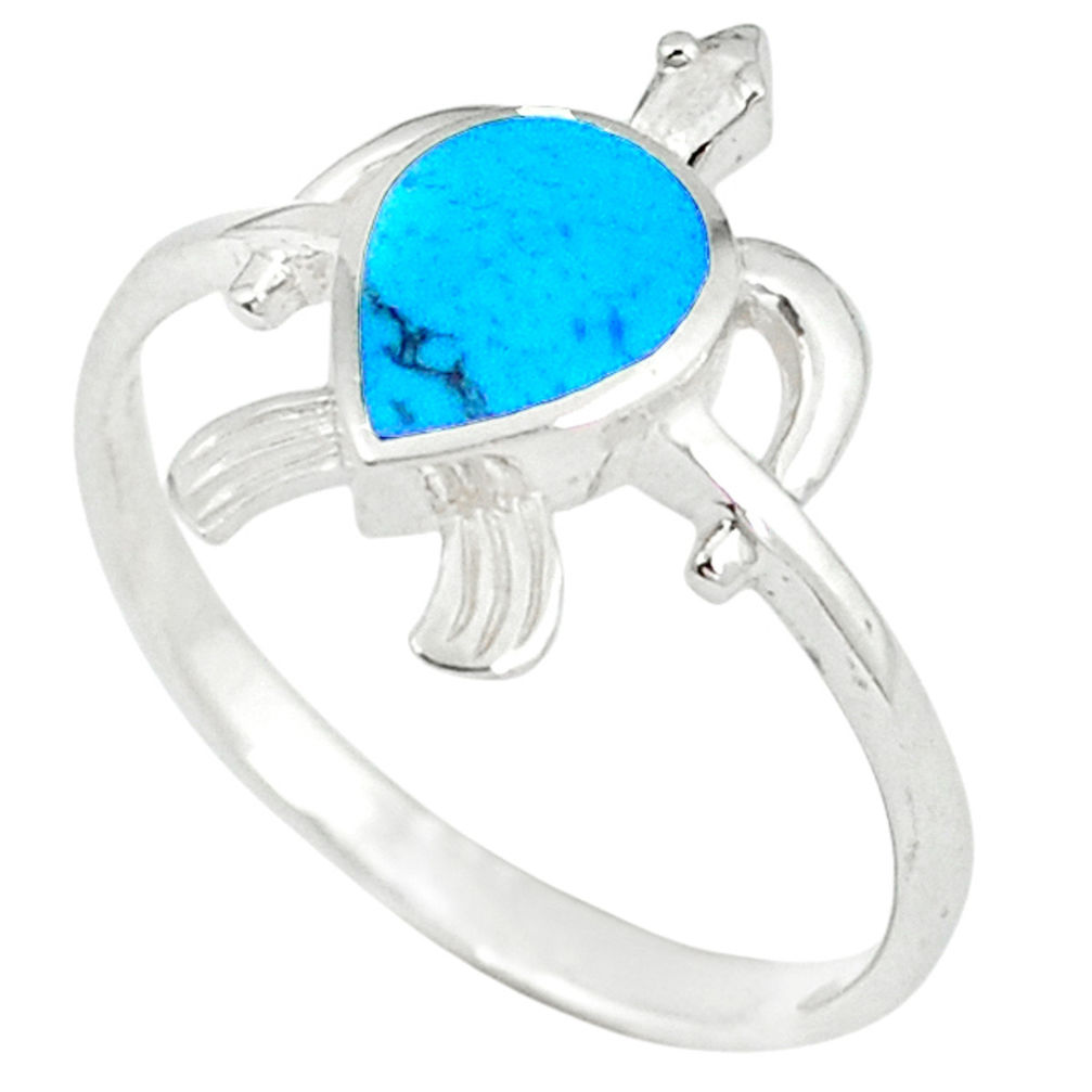 LAB Fine blue turquoise enamel 925 silver tortoise ring size 8.5 a49554 c13368