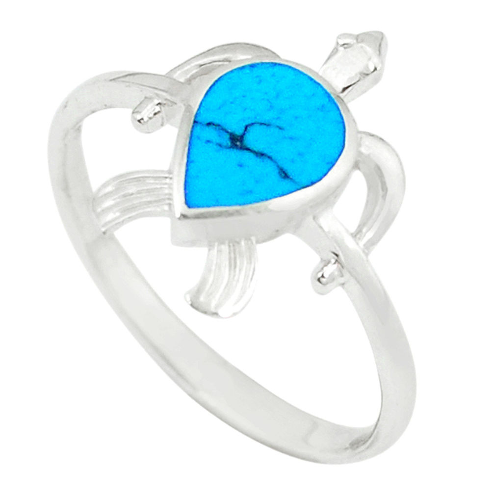Fine blue turquoise enamel 925 silver tortoise ring jewelry size 9 a49513 c13380