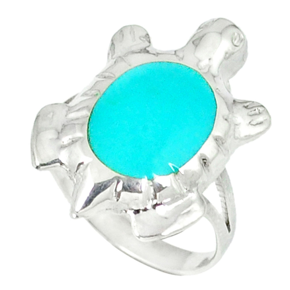 LAB 3.26gms fine blue turquoise enamel 925 silver tortoise ring size 7 c11923
