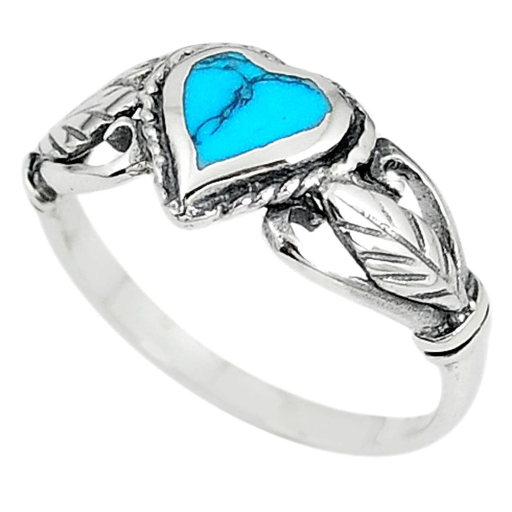 Fine blue turquoise enamel 925 sterling silver heart ring size 6 c12857