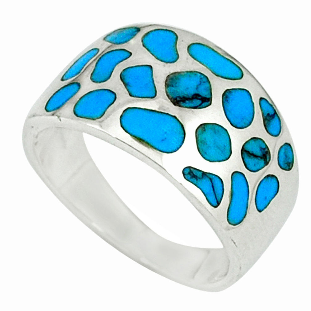 Fine blue turquoise enamel 925 sterling silver ring size 5.5 a39939 c13081