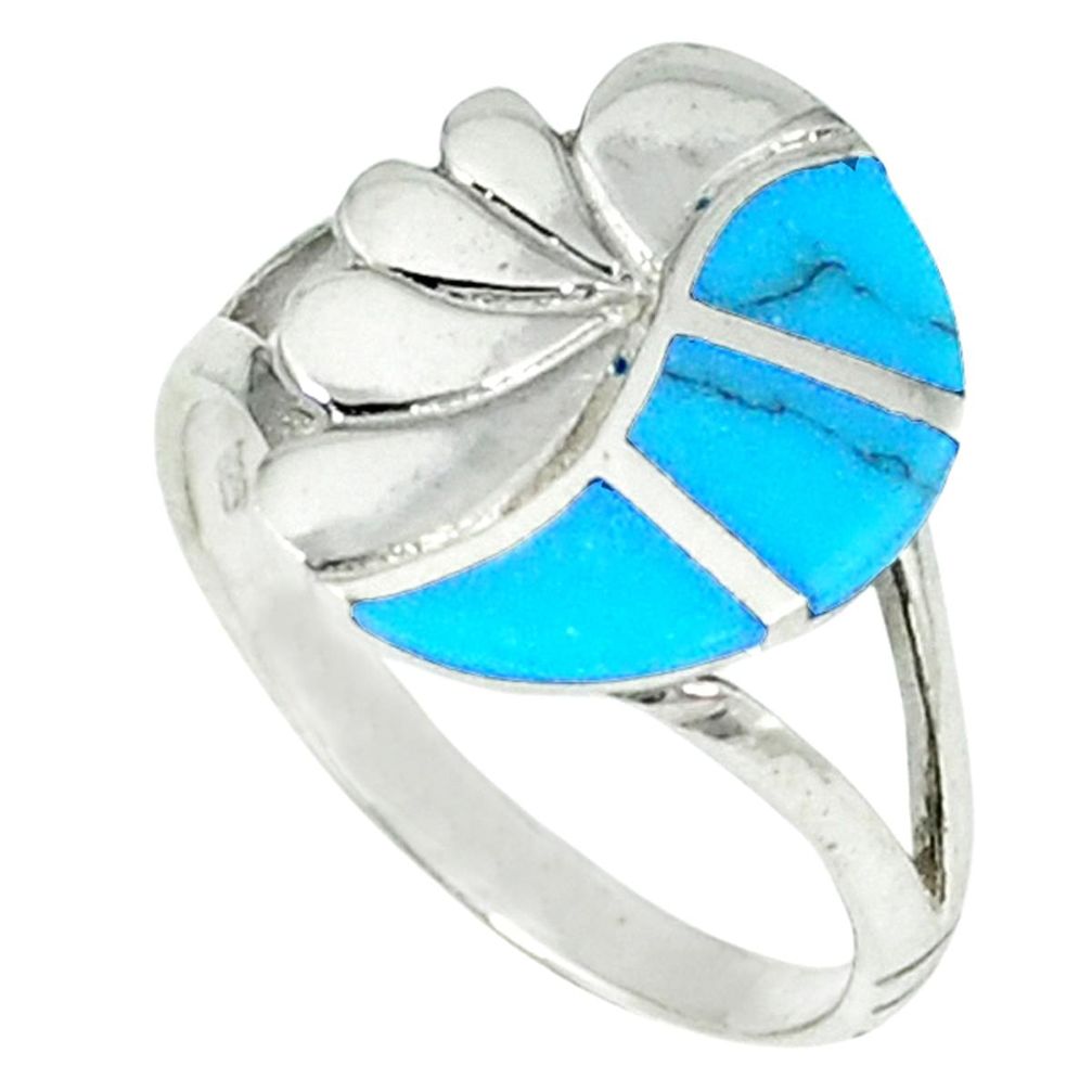 Fine blue turquoise enamel 925 sterling silver ring size 7.5 a46418 c13555