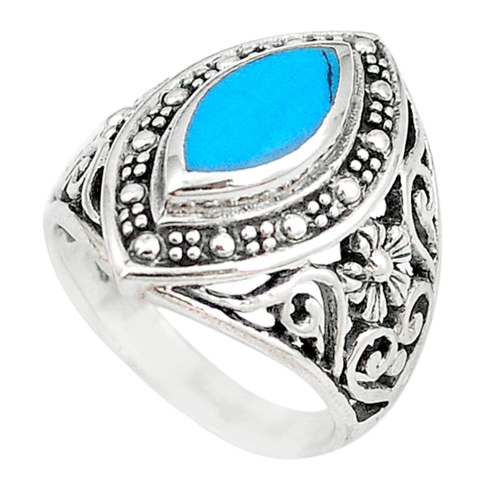 LAB Fine blue turquoise enamel 925 sterling silver ring jewelry size 7.5 c17600