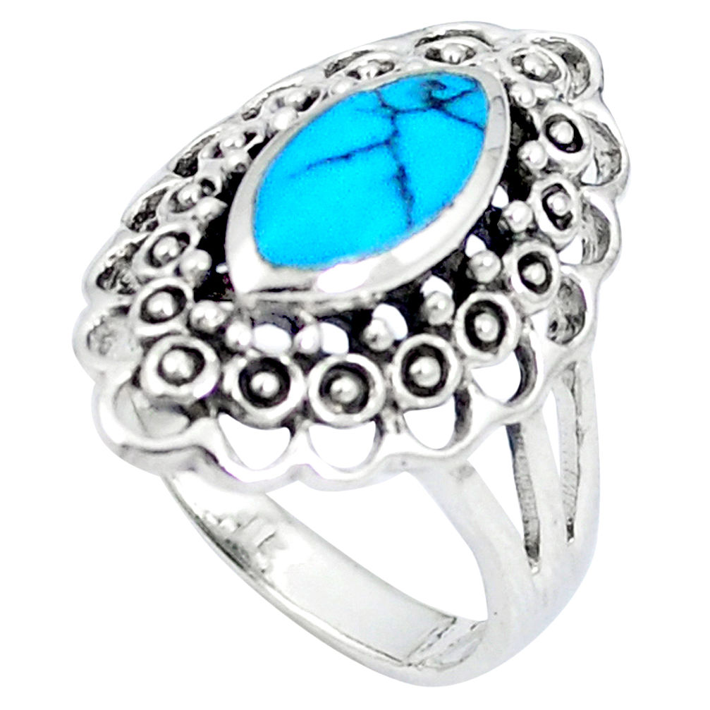 LAB Fine blue turquoise enamel 925 sterling silver ring size 8.5 c12039