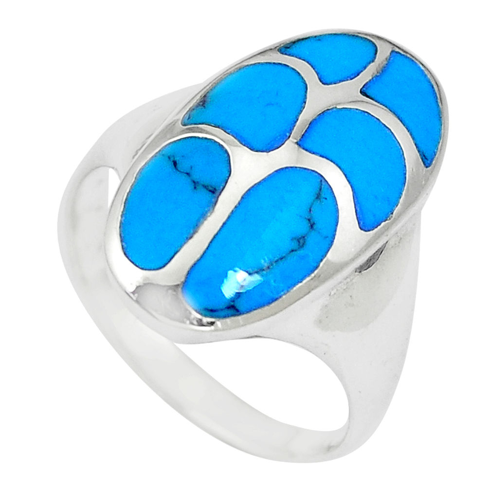 LAB 5.02gms fine blue turquoise enamel 925 sterling silver ring size 6.5 c12855
