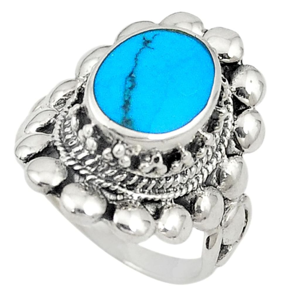 Fine blue turquoise enamel 925 sterling silver ring size 7.5 c21655