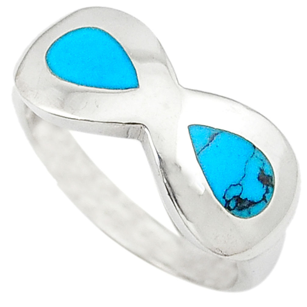 LAB Fine blue turquoise enamel 925 sterling silver ring jewelry size 8.5 c11873
