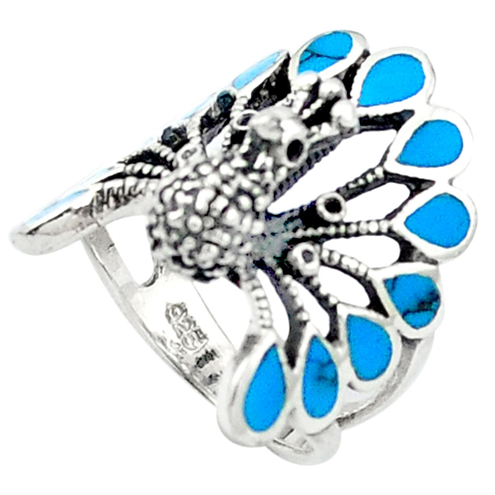 LAB Fine blue turquoise enamel 925 sterling silver ring jewelry size 5.5 c11890