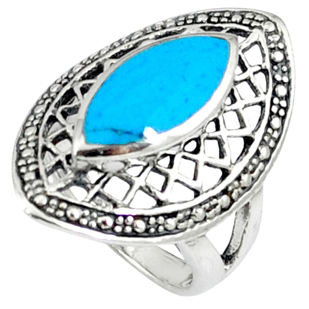 Fine blue turquoise enamel 925 sterling silver ring jewelry size 5.5 c12025