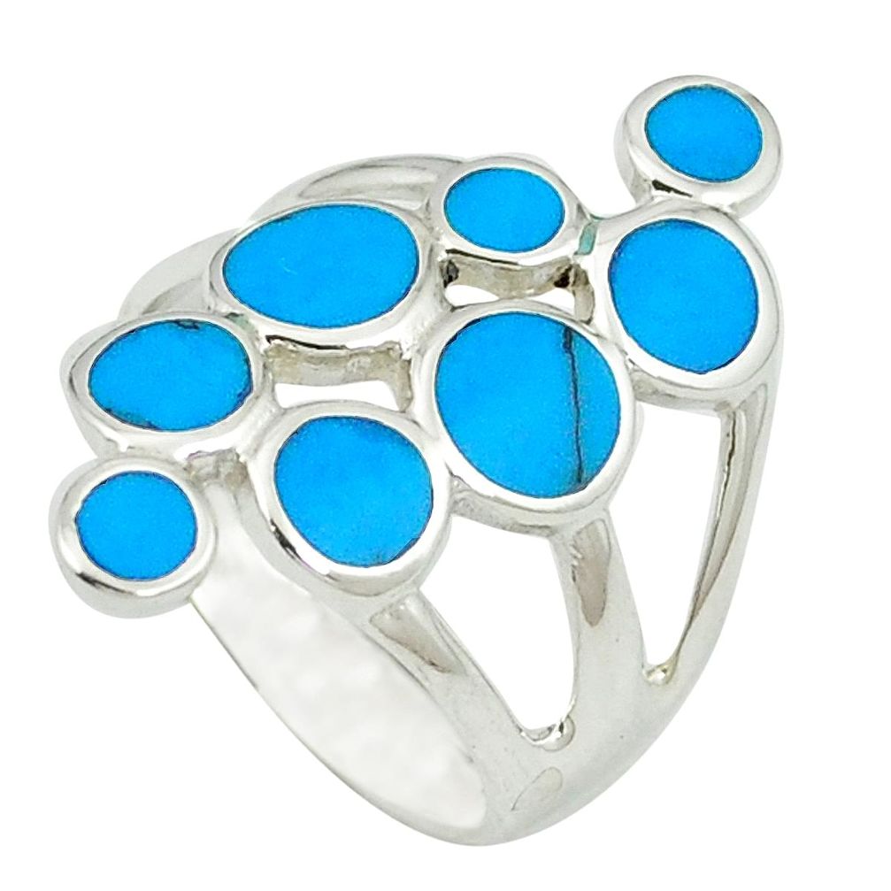 Fine blue turquoise enamel 925 sterling silver ring jewelry size 6.5 c12362