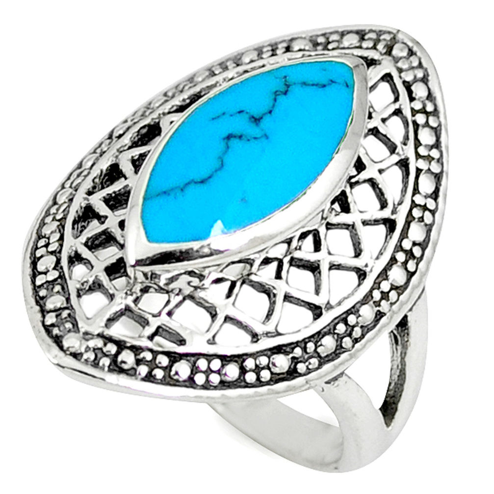 Fine blue turquoise enamel 925 sterling silver ring jewelry size 5.5 c12787