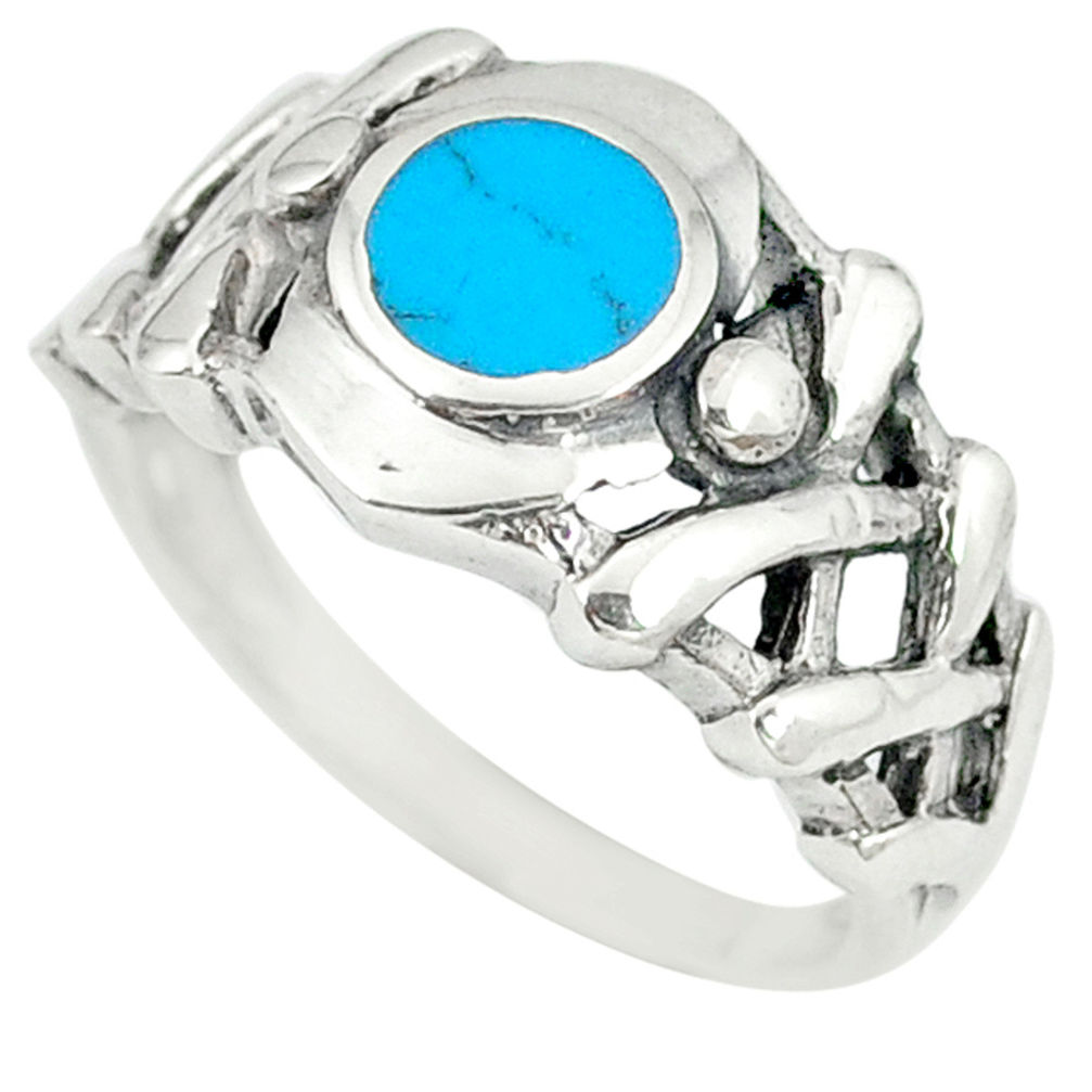LAB Fine blue turquoise enamel 925 sterling silver ring jewelry size 7.5 c12846