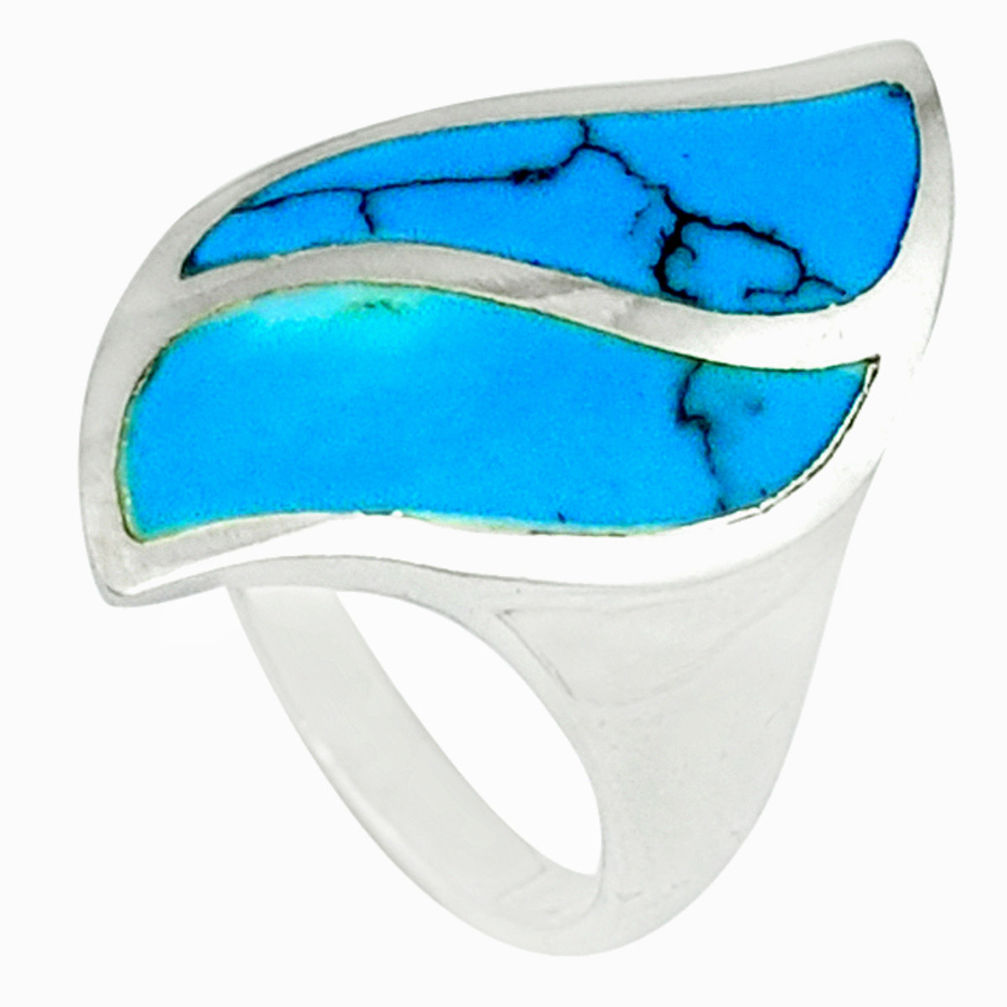 LAB Fine blue turquoise enamel 925 sterling silver ring jewelry size 5.5 c12853