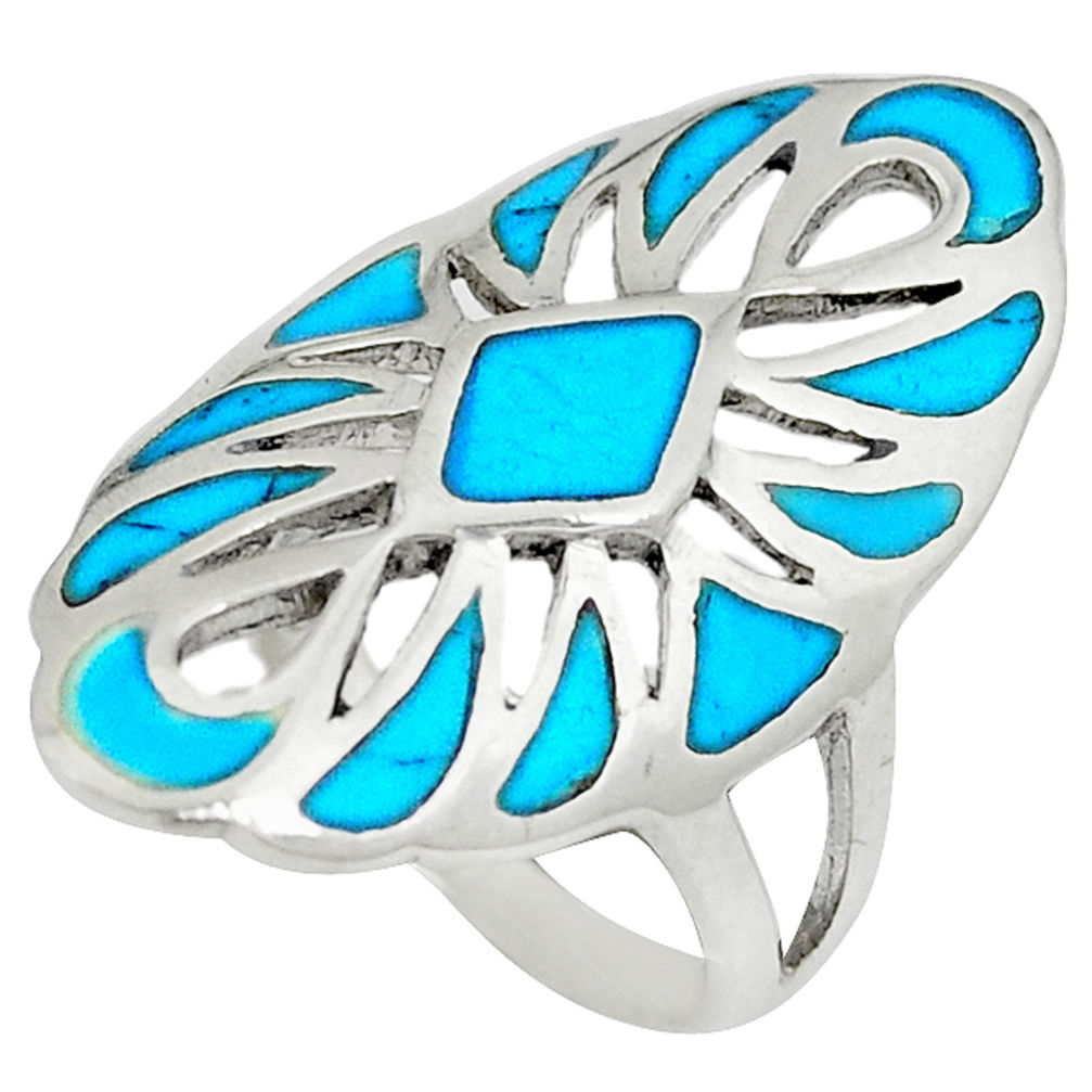 Fine blue turquoise enamel 925 sterling silver ring jewelry size 6.5 c12893