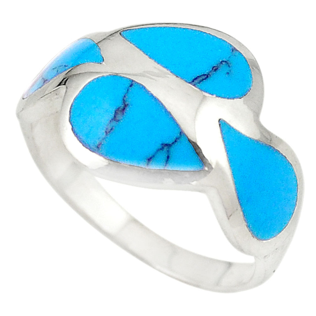 LAB Fine blue turquoise enamel 925 sterling silver ring jewelry size 8.5 c21906