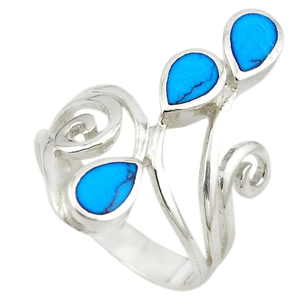 Fine blue turquoise enamel 925 sterling silver ring jewelry size 7.5 c21910