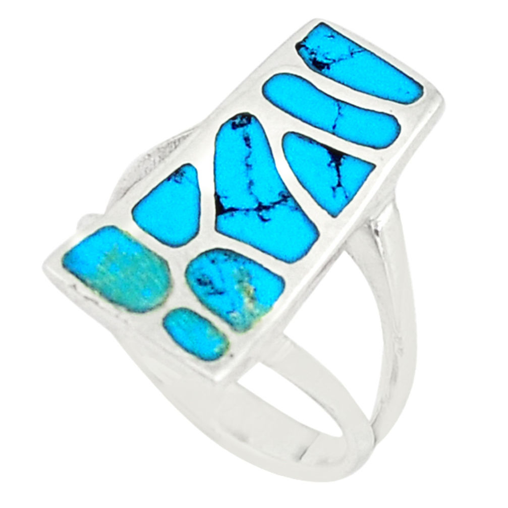 LAB Fine blue turquoise enamel 925 sterling silver ring jewelry size 5.5 c21987