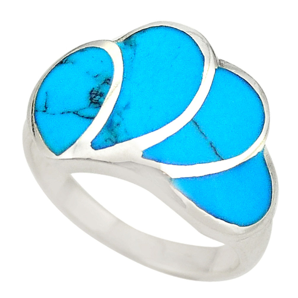 Fine blue turquoise enamel 925 sterling silver ring jewelry size 7.5 c21991