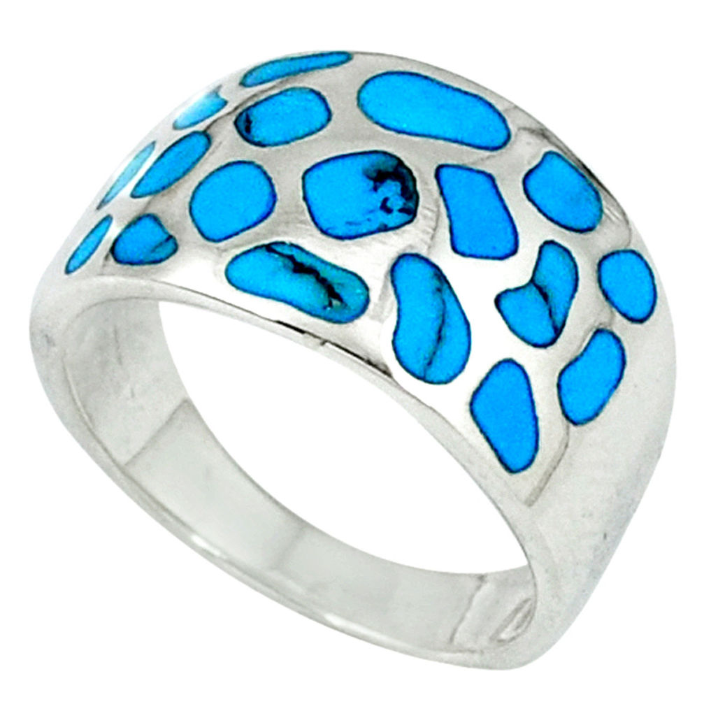 Fine blue turquoise enamel 925 sterling silver ring jewelry size 5 a39928 c13556