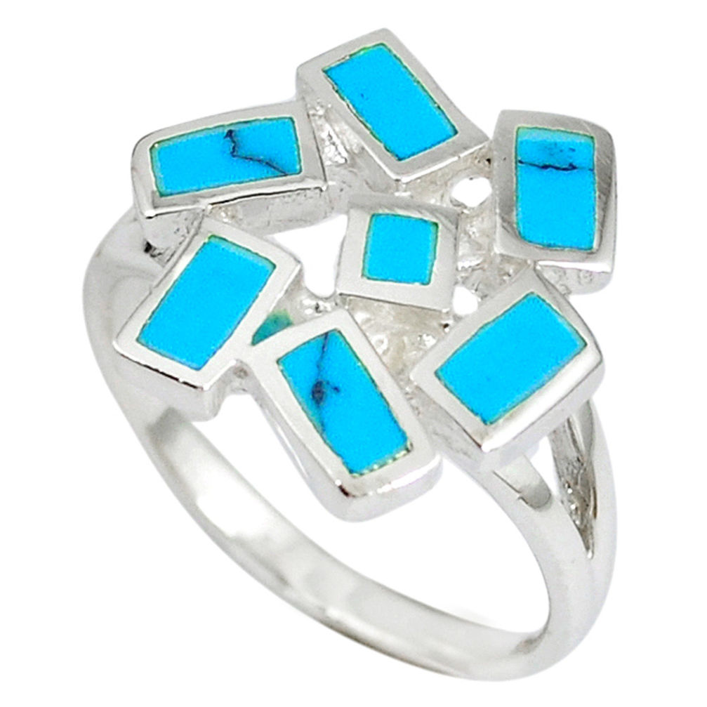Fine blue turquoise enamel 925 sterling silver ring jewelry size 7 a41806 c13544
