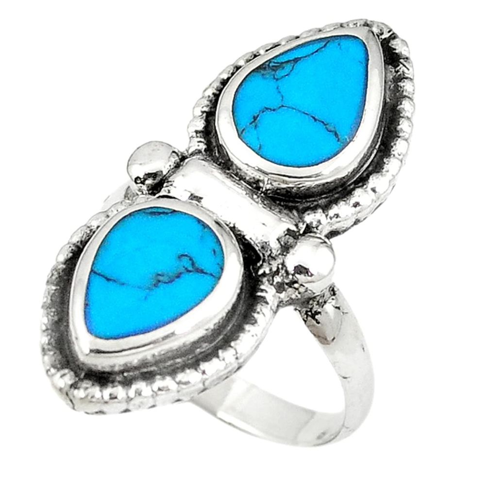 Fine blue turquoise enamel 925 sterling silver ring jewelry size 7 c11955