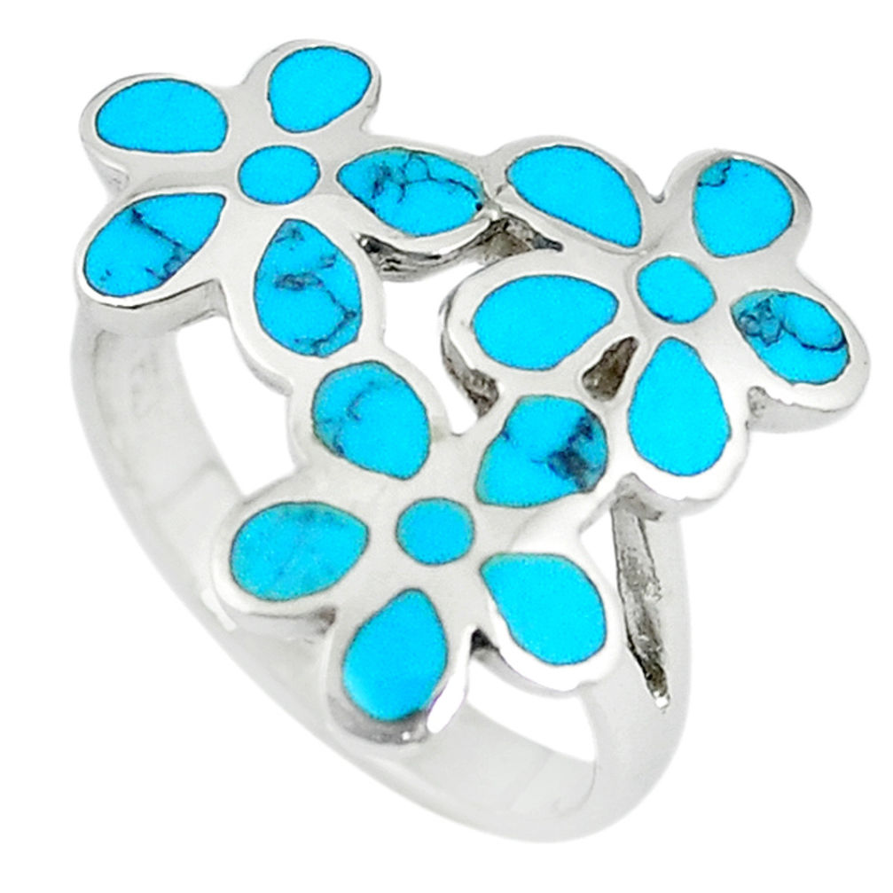 Fine blue turquoise enamel 925 sterling silver ring jewelry size 7 c12604