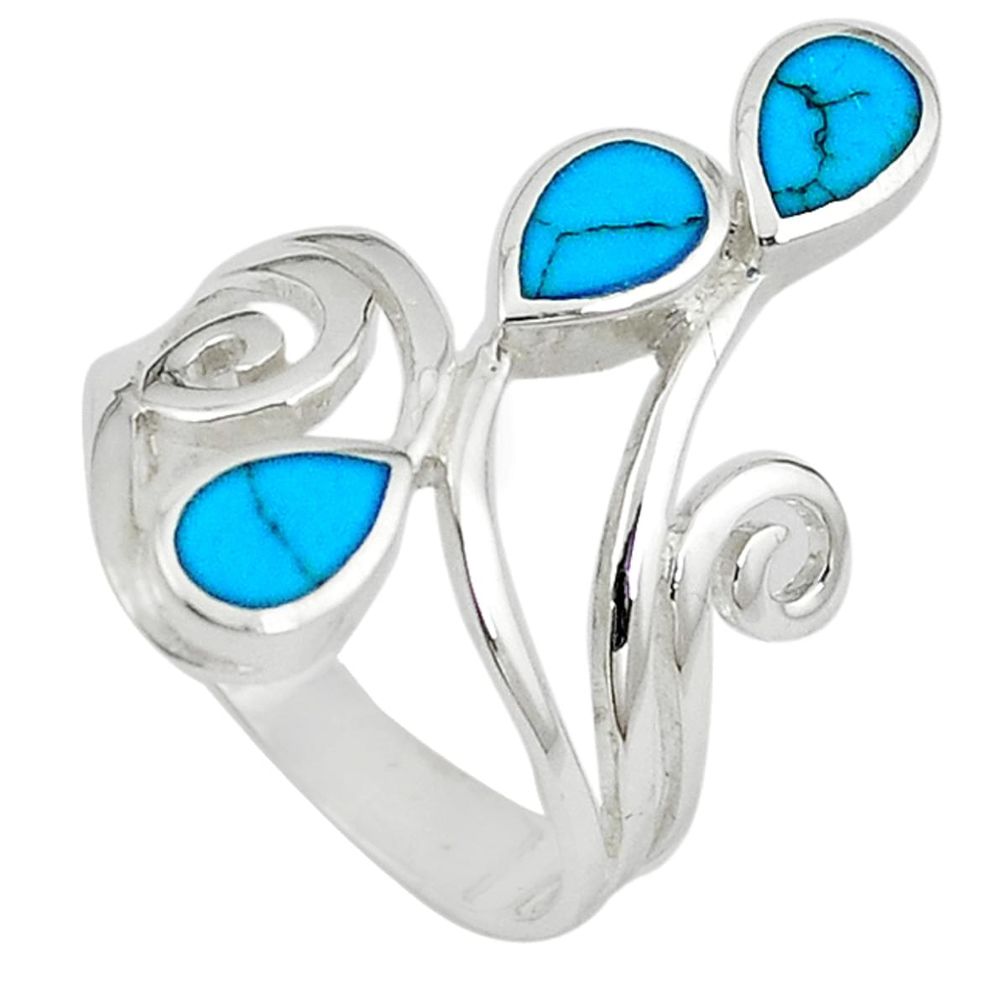 Fine blue turquoise enamel 925 sterling silver ring jewelry size 8 c12603