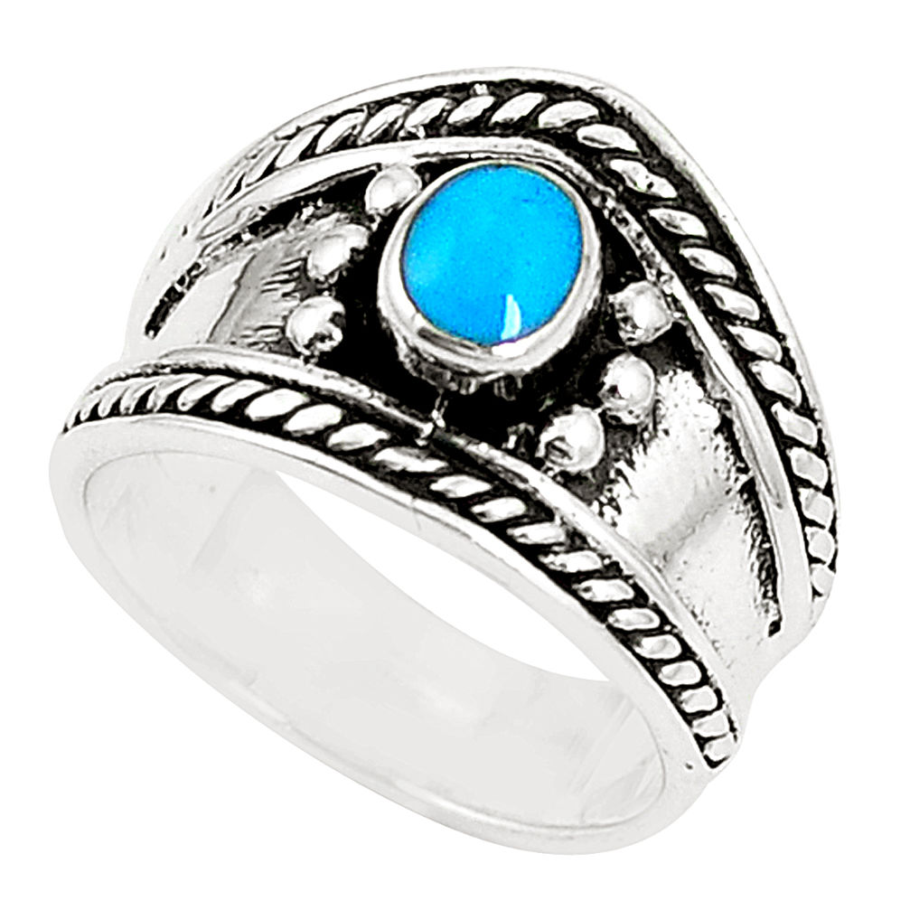 Fine blue turquoise enamel 925 sterling silver ring size 6 c12271