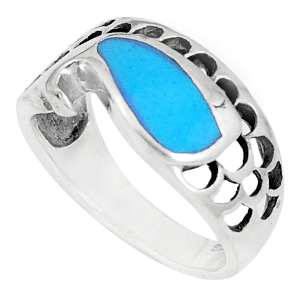 3.89gms fine blue turquoise enamel 925 sterling silver ring size 6 c12633