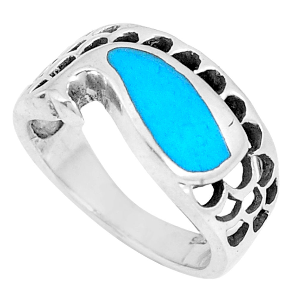 LAB 4.48gms fine blue turquoise enamel 925 sterling silver ring size 6 c21956