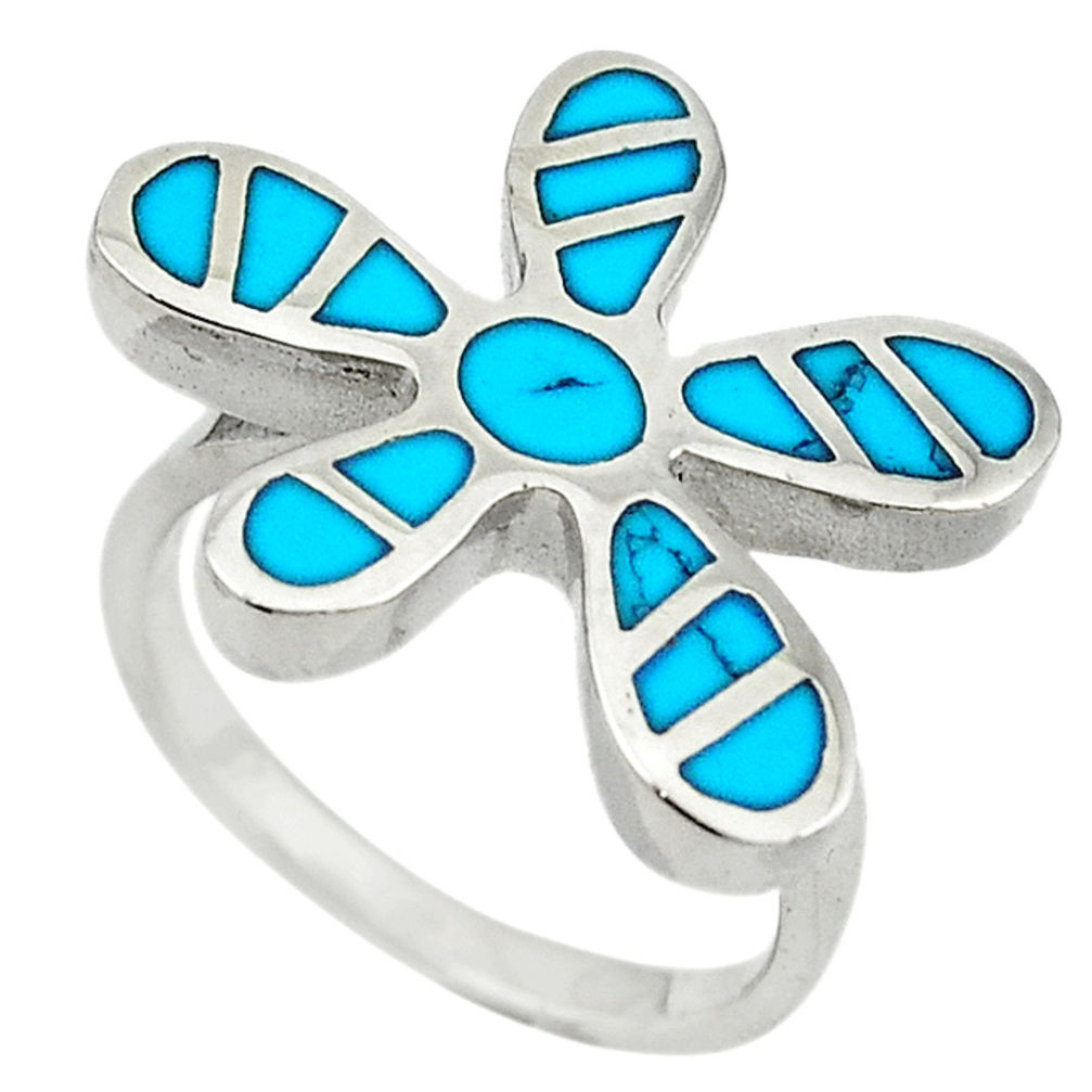 Fine blue turquoise enamel 925 sterling silver ring size 7 a64338 c13529