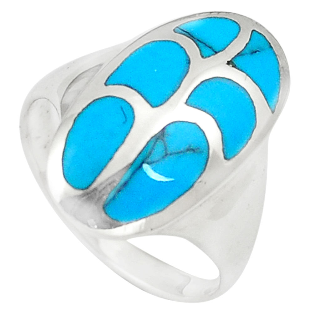 LAB 4.89gms fine blue turquoise enamel 925 sterling silver ring size 7 c12841