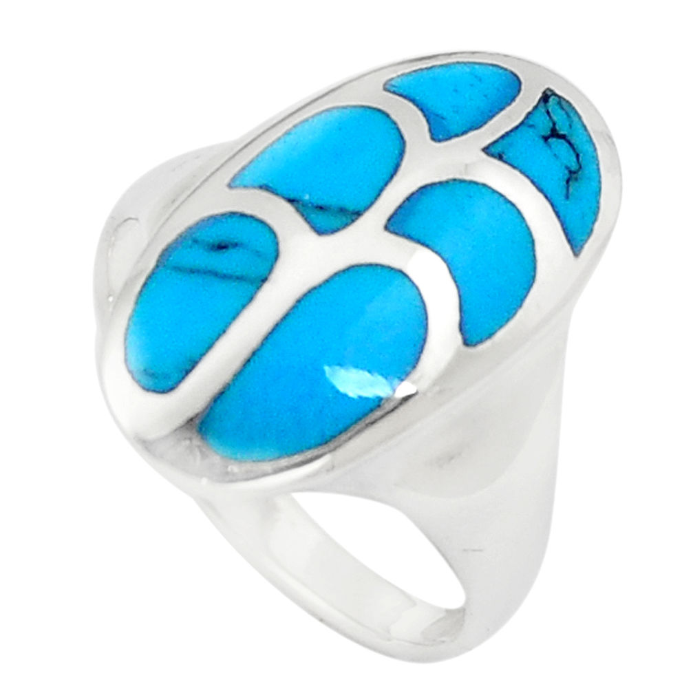 LAB 4.89gms fine blue turquoise enamel 925 sterling silver ring size 7 c12850