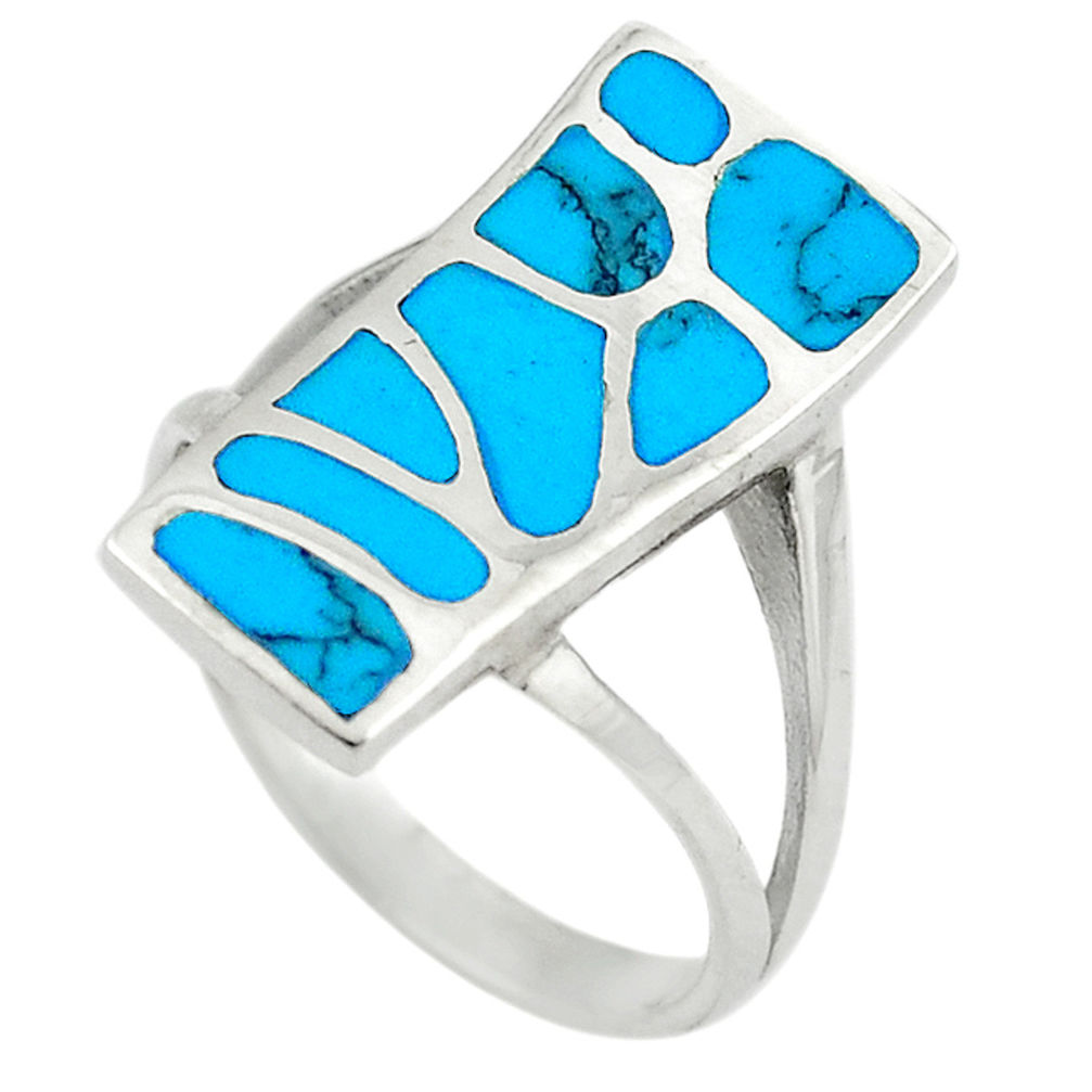 LAB Fine blue turquoise enamel 925 sterling silver ring size 8 a64358 c13527