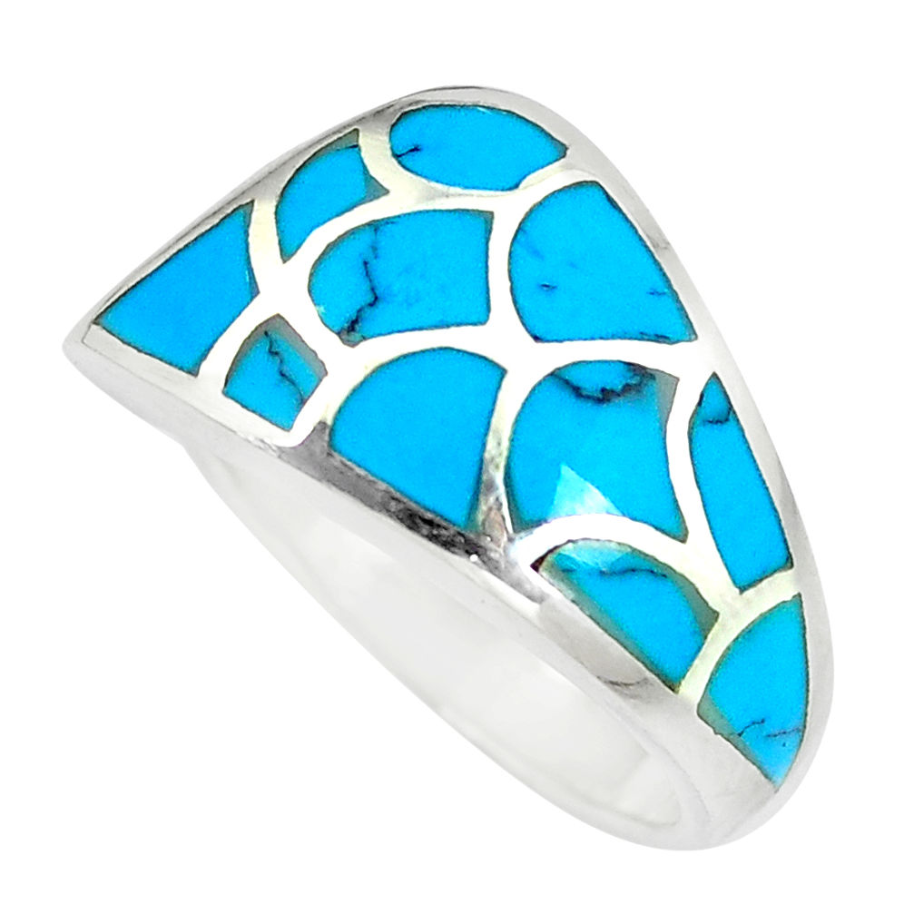 LAB 6.69gms fine blue turquoise enamel 925 sterling silver ring size 8 a88563 c13528