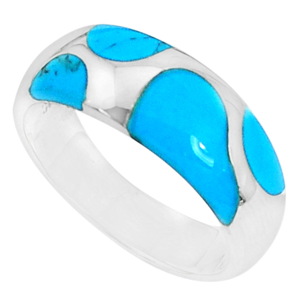 LAB 7.26gms fine blue turquoise enamel 925 sterling silver ring size 9 c12819