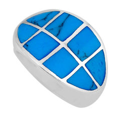 5.26gms fine blue turquoise enamel 925 sterling silver ring size 5.5 y45572