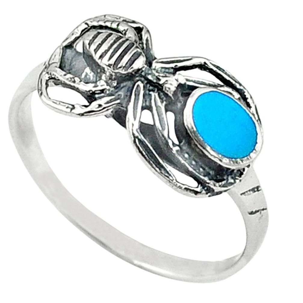 Fine blue turquoise enamel 925 sterling silver spider ring size 7 a58890 c13474