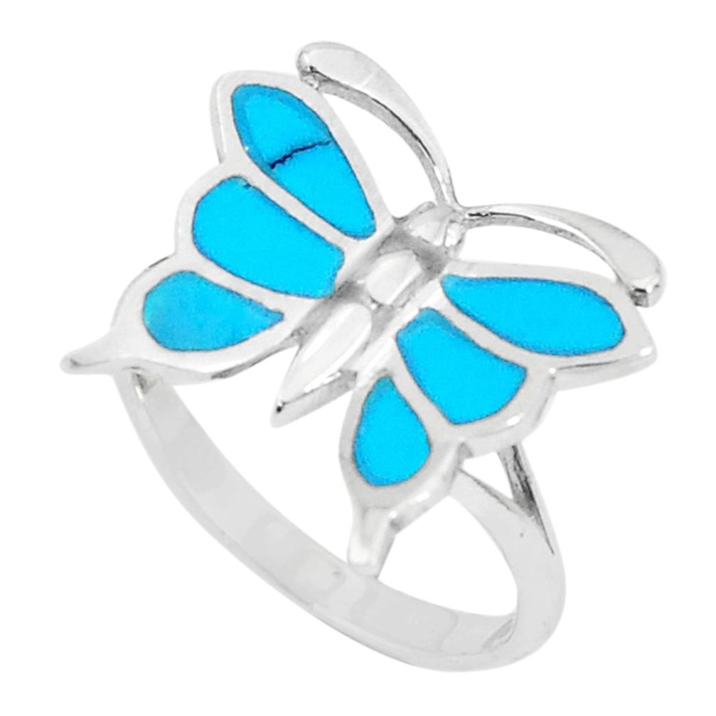 3.48gms fine blue turquoise enamel silver butterfly ring size 6 a93386 c13158