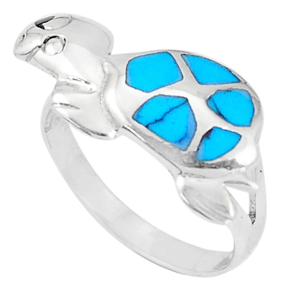2.48gms fine blue turquoise onyx enamel 925 silver tortoise ring size 7 c12240