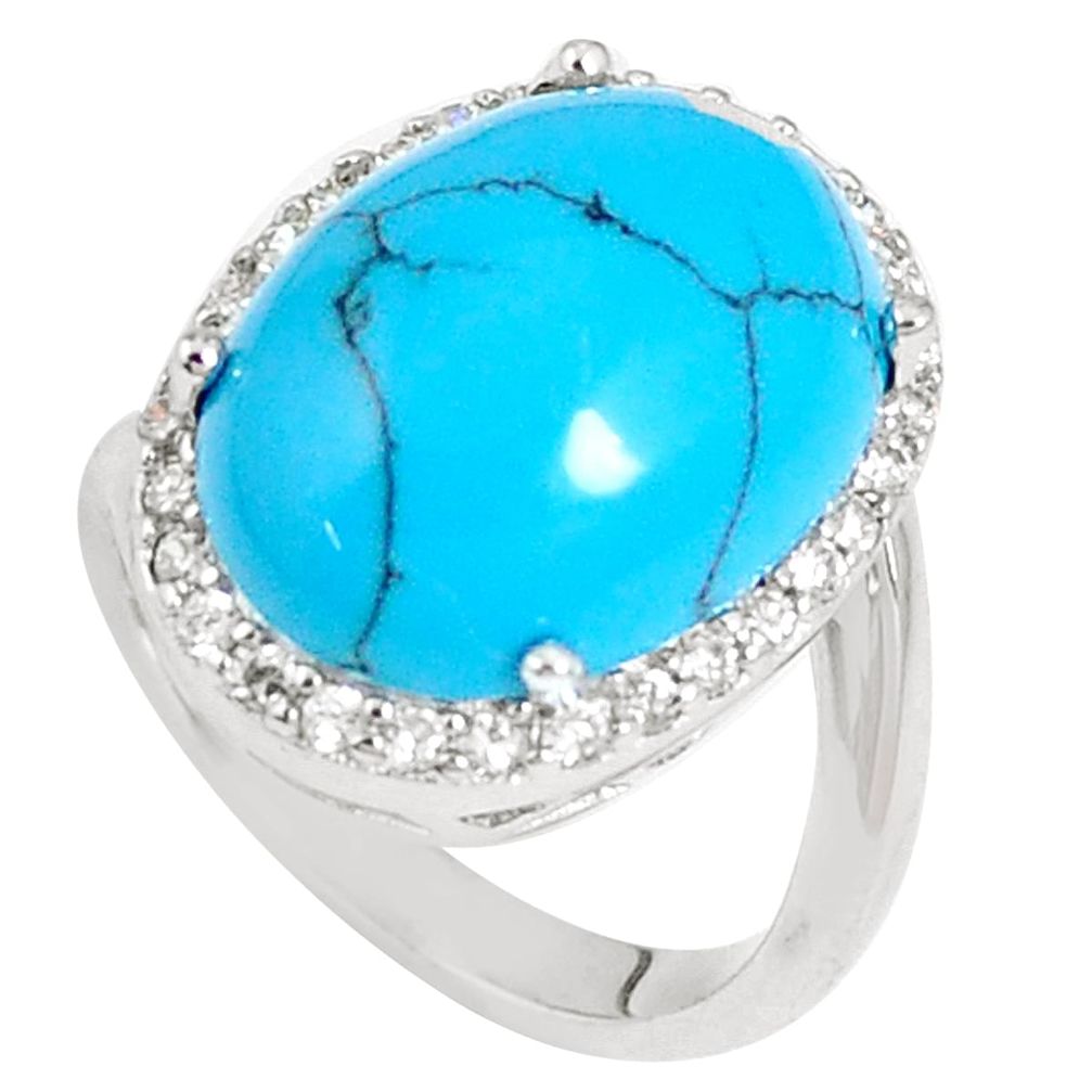 13.41cts fine blue turquoise topaz 925 sterling silver ring size 7 c11480