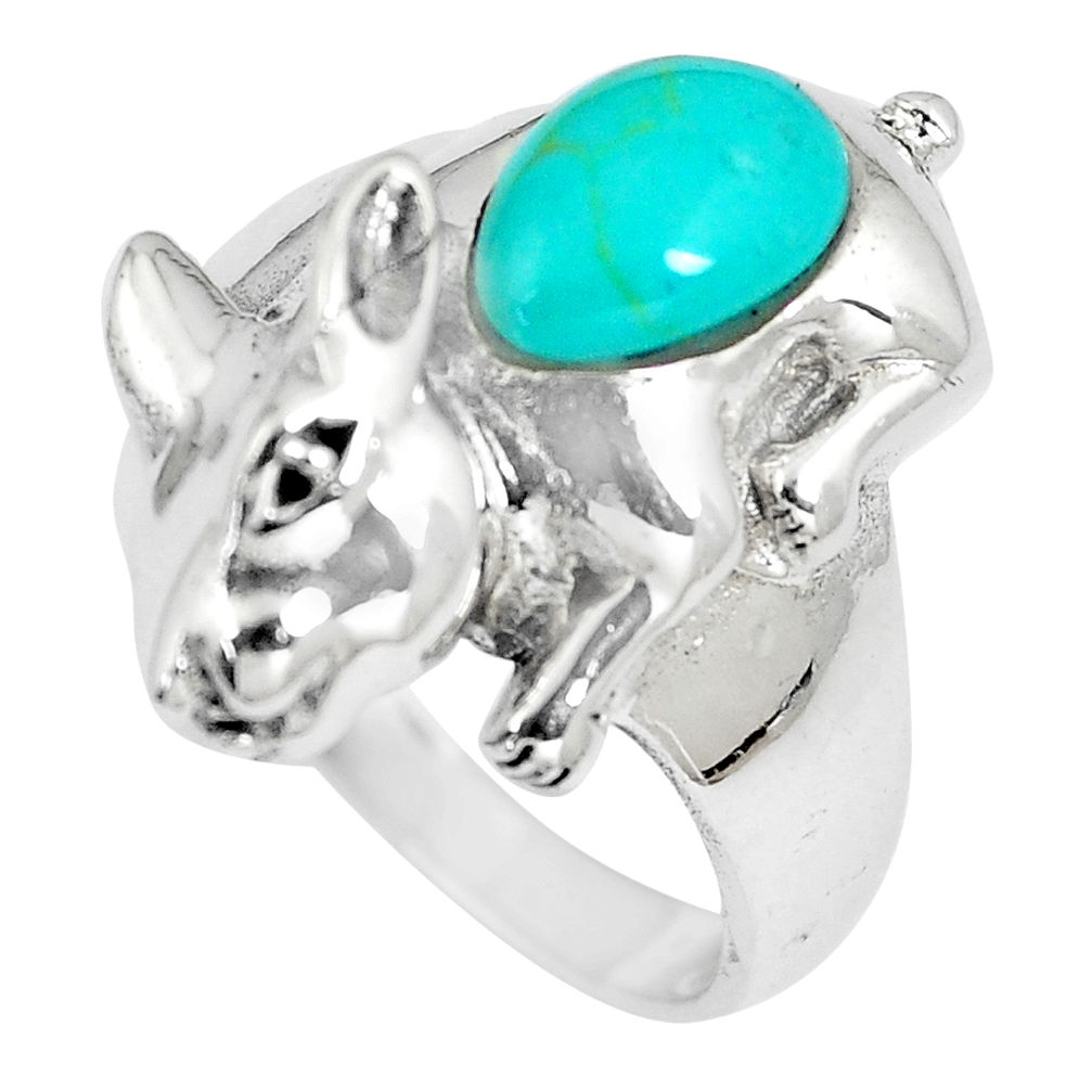 LAB 2.06cts fine green turquoise 925 silver rabbit charm ring jewelry size 7 c12232