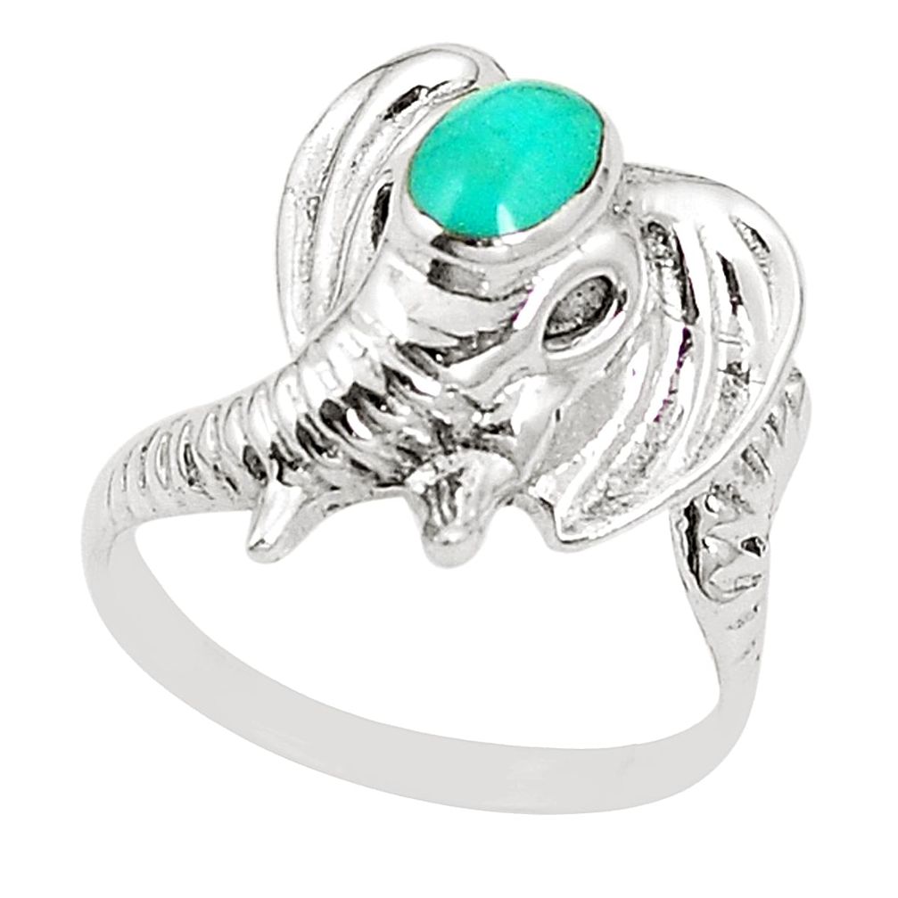 Fine green turquoise 925 sterling silver elephant ring jewelry size 7.5 c12207