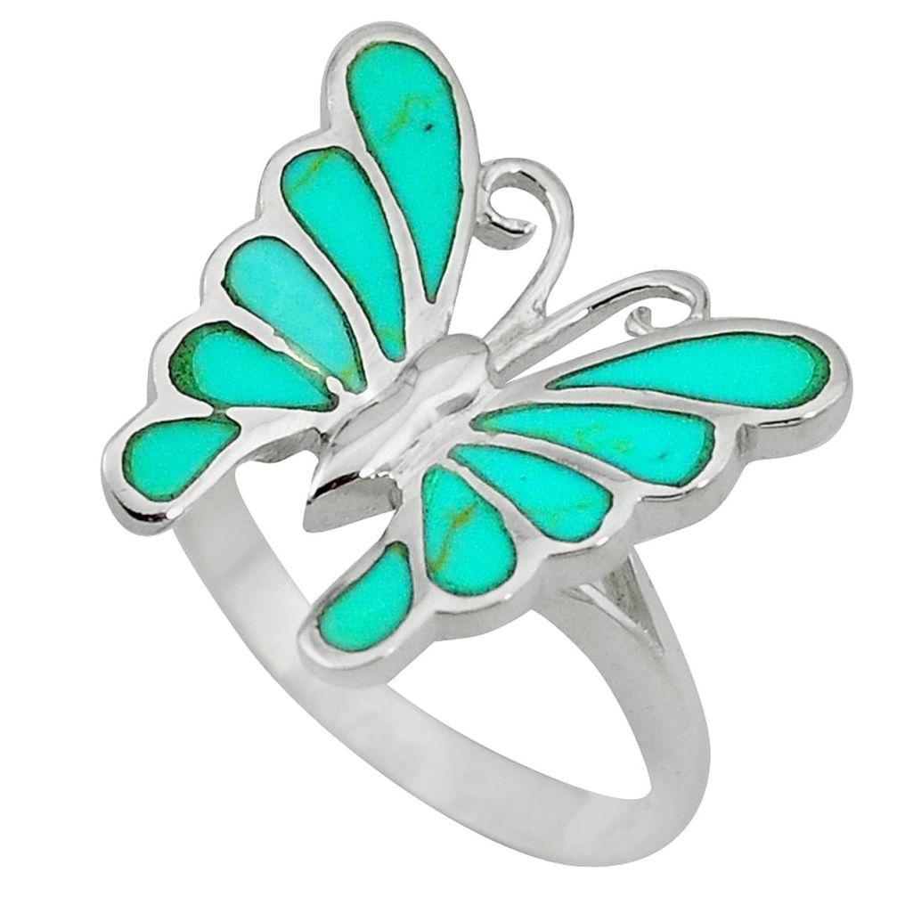 Fine green turquoise enamel 925 silver butterfly ring size 8 a55159 c13292