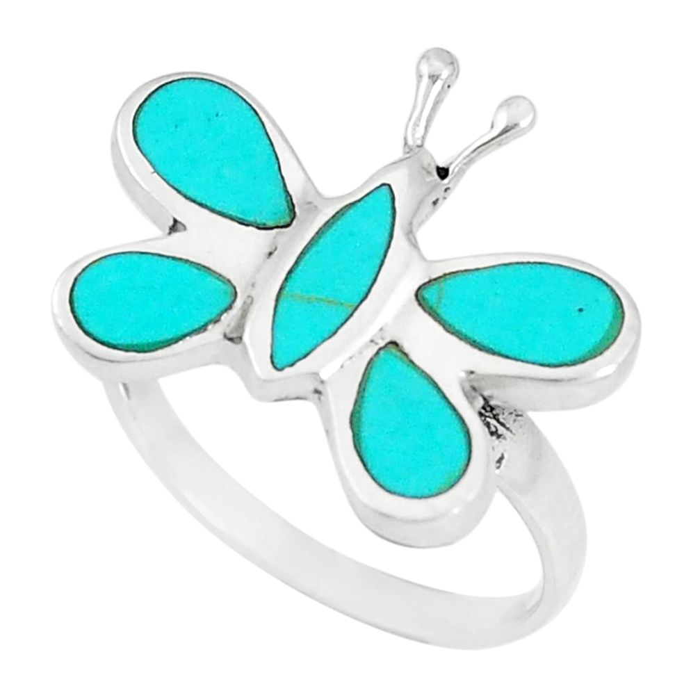 4.69gms fine green turquoise enamel 925 silver butterfly ring size 8 c12236