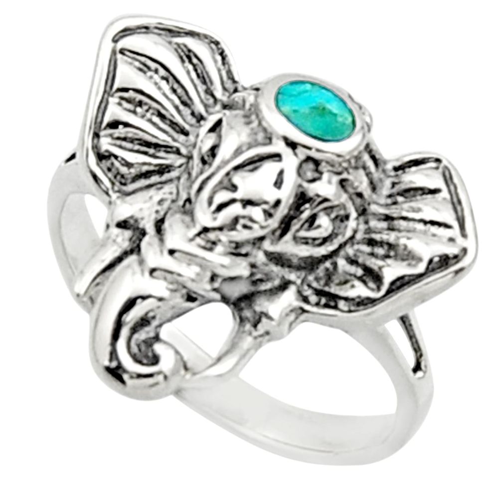 3.48gms fine green turquoise enamel 925 silver elephant ring size 5 c9807