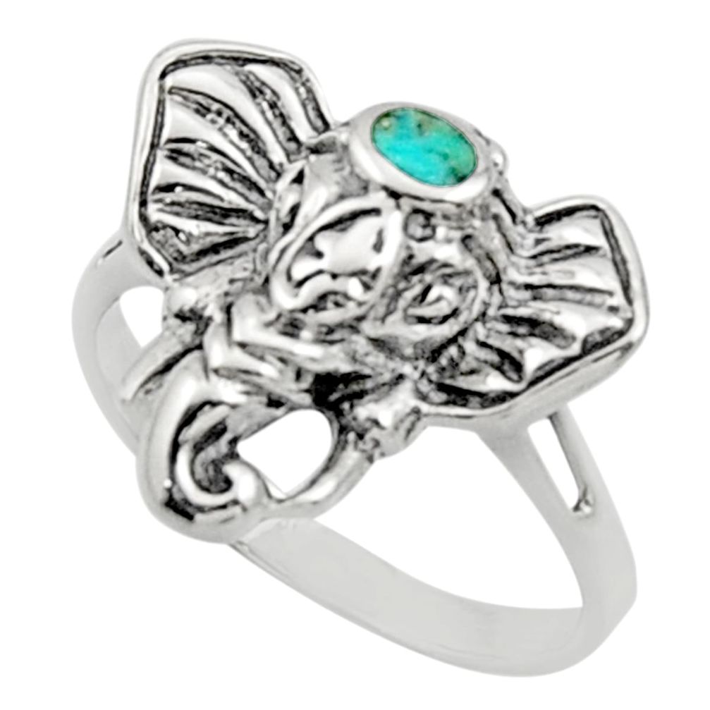 3.87gms fine green turquoise enamel 925 silver elephant ring size 7 c9805