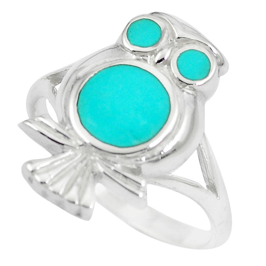 LAB 5.48gms fine green turquoise enamel 925 silver owl ring size 8.5 a88561 c13470